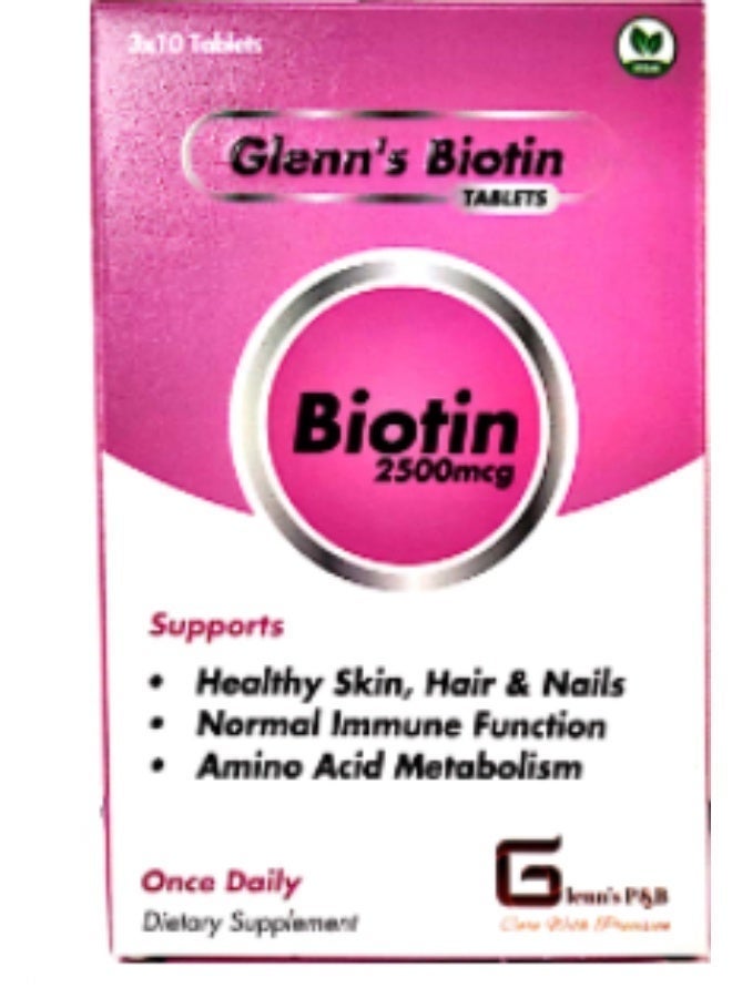 Vegan Glenn’s Biotin Dietary Supplement Tablets – Supports Healthy Hair, Skin & Nails, 30 Tablets - Image 3